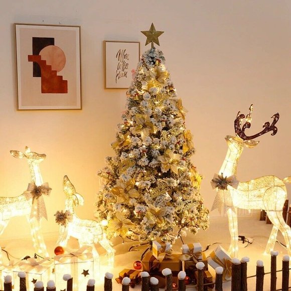 2021 Christmas Deer Cart Luminous Golden Christmas Deer Decoration Ornaments - Picture 1 of 5